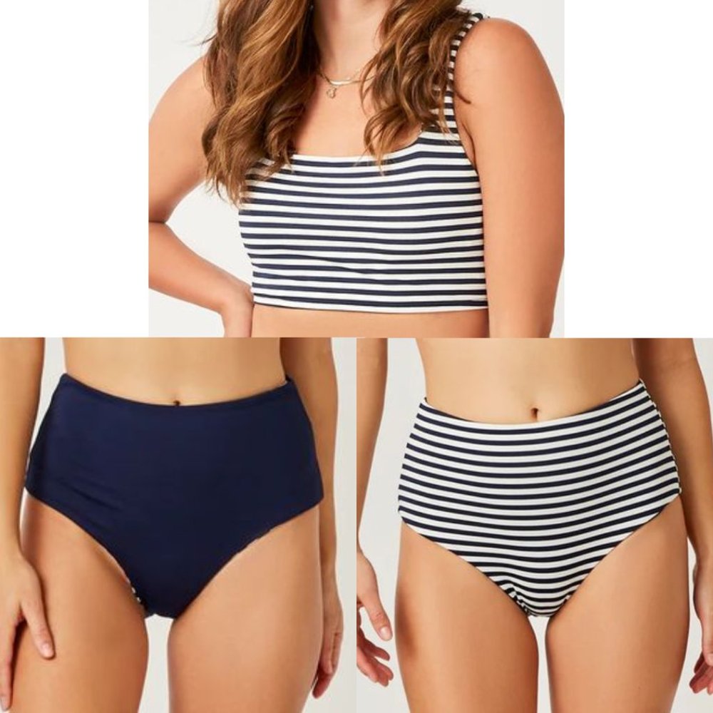 Carve Designs Women's Amelia Bikini Top Erin Reversible Bottom in Navy Stripe
